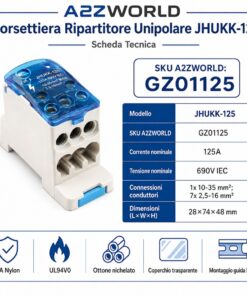 Ripartitore di Potenza Unipolare, Morsettiere Di Distribuzione Da Guida DIN Per Quadro Elettrico, Corrente Disponibili 80A 125A 160A 250A 400A 500A (125A) - immagine 2