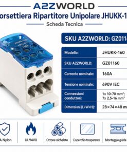 Ripartitore di Potenza Unipolare, Morsettiere Di Distribuzione Da Guida DIN Per Quadro Elettrico, Corrente Disponibili 80A 125A 160A 250A 400A 500A (160A) - immagine 2