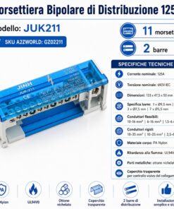 Morsettiera Ripartitore Bipolare, Box Di Connessione 2 Barre, 125A 690V, Scatola Di Distribuzione Per Quadro Elettrico, Ottone Nichelato, Coperchio Trasparente, PA Nylon UL94V0 (11 Vie) - immagine 2