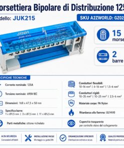 Morsettiera Ripartitore Bipolare, Box Di Connessione 2 Barre, 125A 690V, Scatola Di Distribuzione Per Quadro Elettrico, Ottone Nichelato, Coperchio Trasparente, PA Nylon UL94V0 (15 Vie) - immagine 2