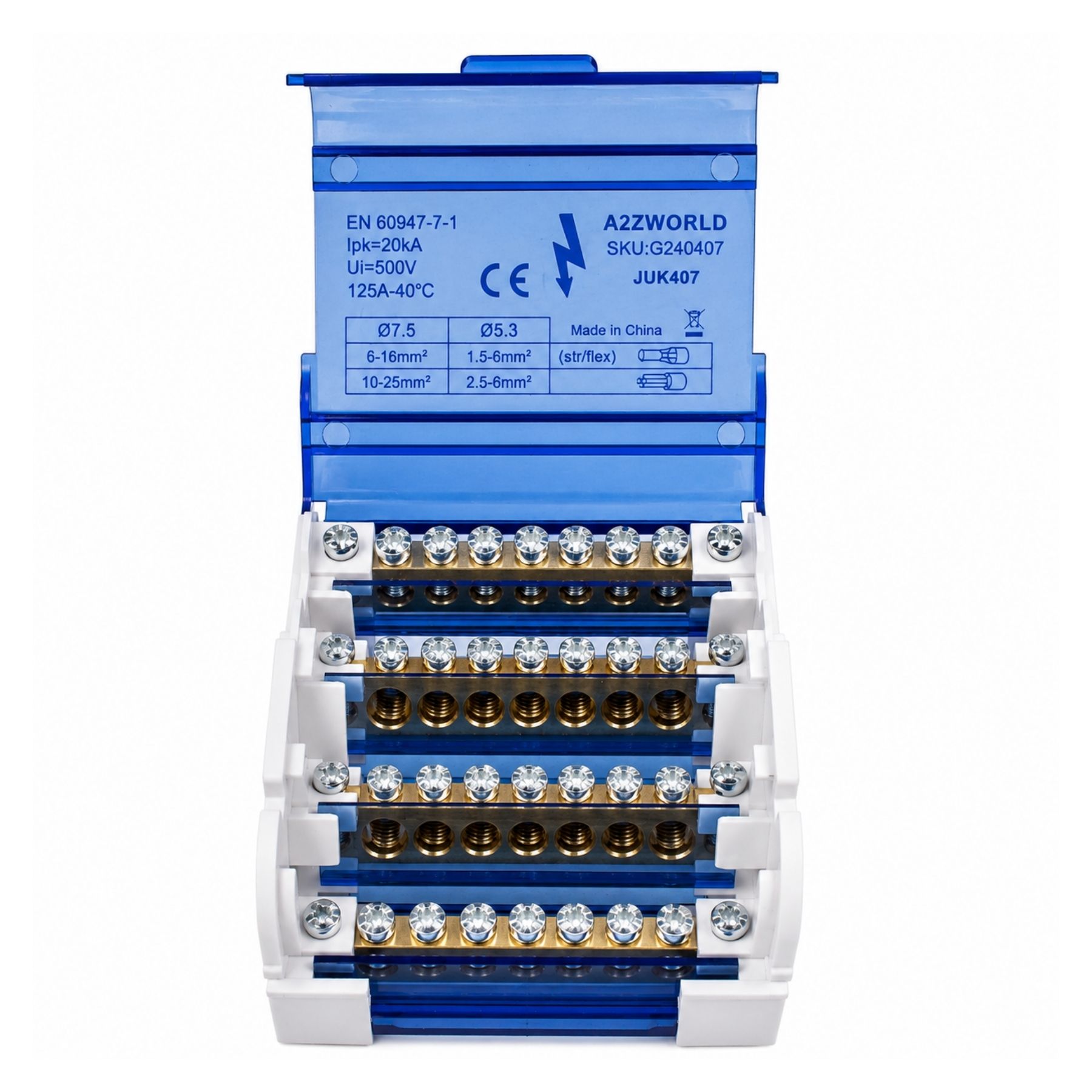 Morsettiera Ripartitore Quadripolare, Box Di Connessione 4 Barre, 125A 690V, Scatola Di Distribuzione Per Quadro Elettrico, Ottone Nichelato, Coperchio Trasparente, PA Nylon UL94V0 (7 Vie) - immagine 4