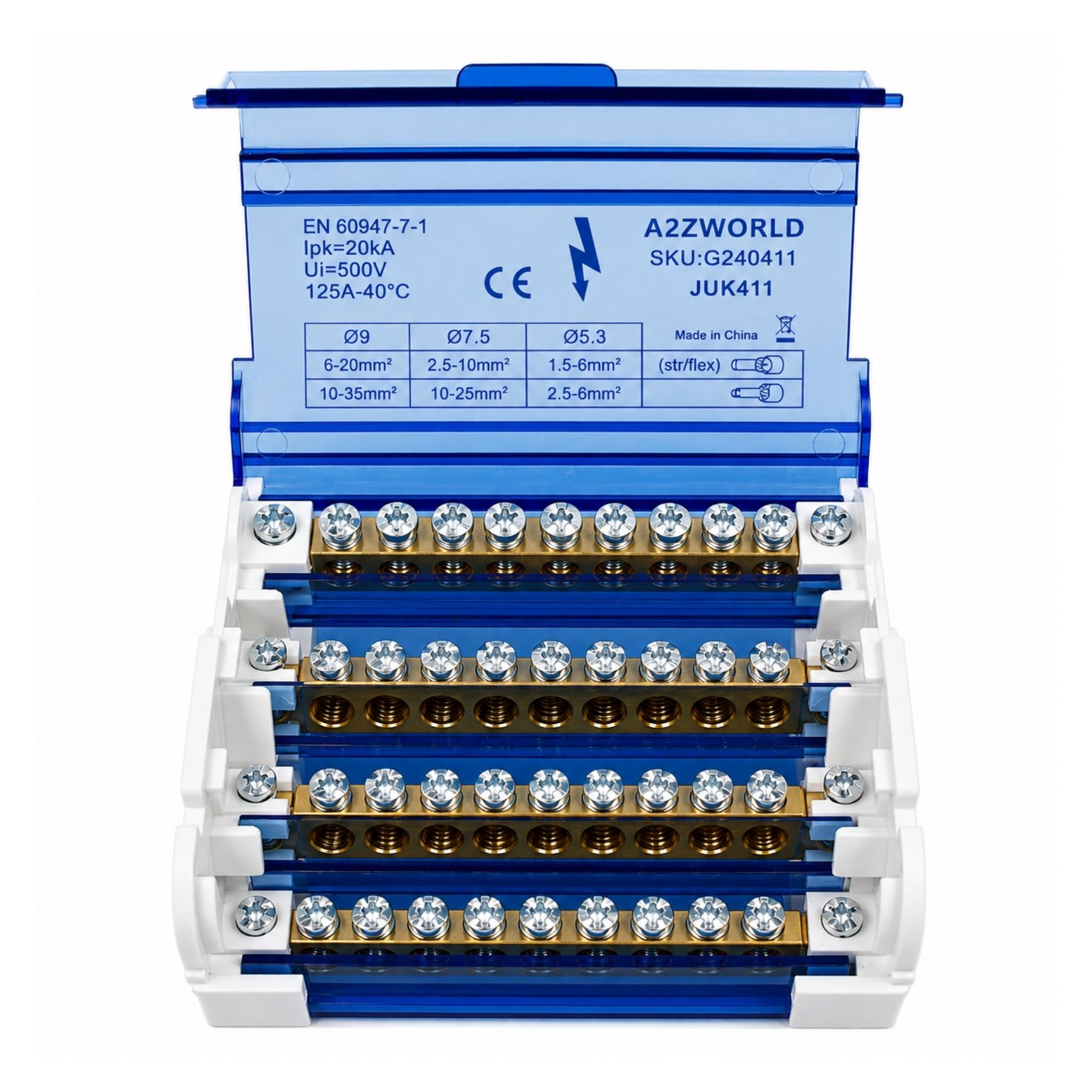 Morsettiera Ripartitore Quadripolare, Box Di Connessione 4 Barre, 125A 690V, Scatola Di Distribuzione Per Quadro Elettrico, Ottone Nichelato, Coperchio Trasparente, PA Nylon UL94V0 (11 Vie) - immagine 4