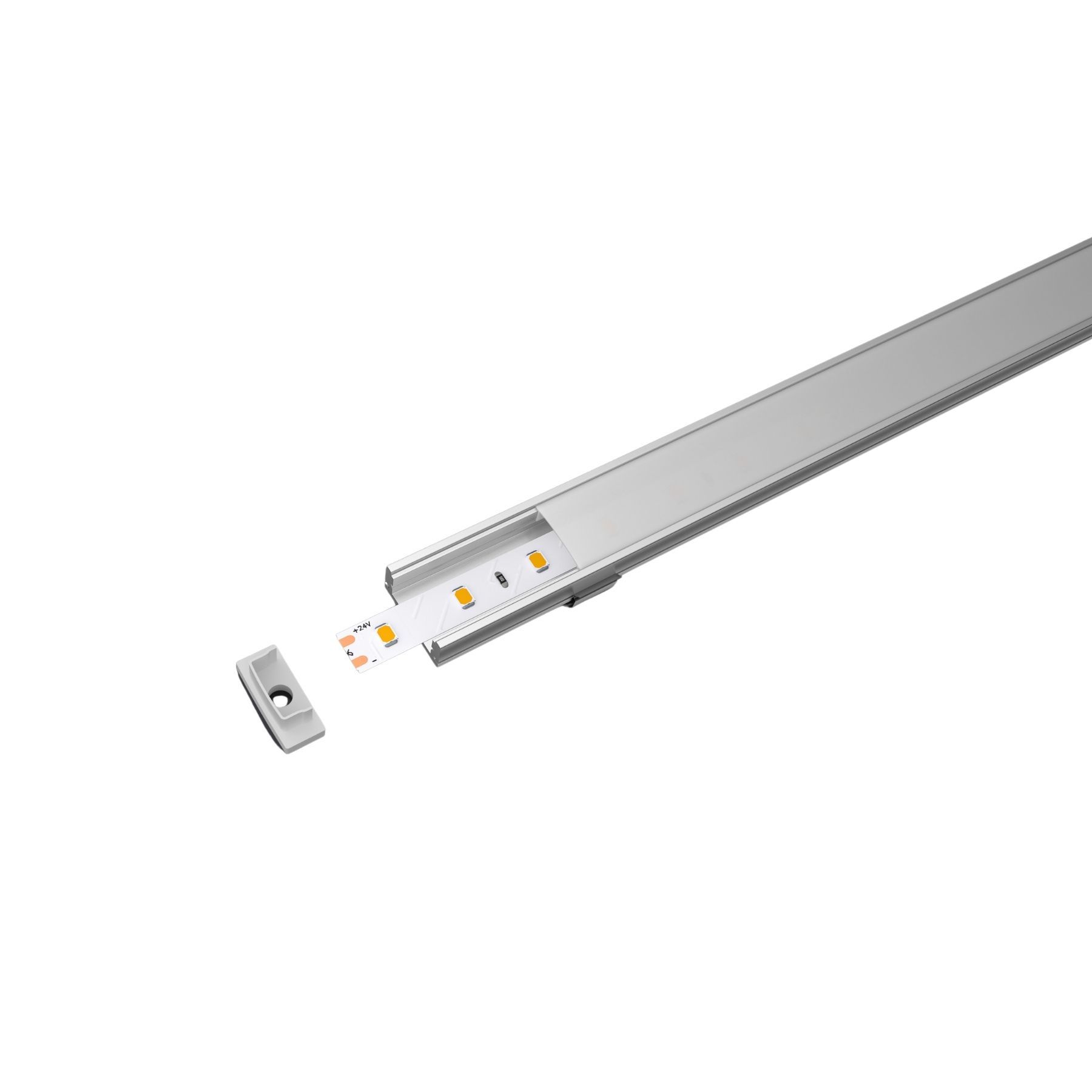 Kit Profilo Alluminio Completo Da 3 Metri Per Striscia Led, Standard, Dimensione 17.4X7mm, Larghezza Interna 12.4mm, 115g/m, Copertura Opale, Tappi Chiusura e Clip Fissaggio Incluso,BAV10321,BAV3355,BA1707,BAV3370