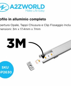 Alternative view of Kit Profilo Alluminio Completo Da 3 Metri Per Striscia Led, Standard, Dimensione 17.4X7mm, Larghezza Interna 12.4mm, 115g/m, Copertura Opale, Tappi Chiusura e Clip Fissaggio Incluso,BAV10321,BAV3355,BA1707,BAV3370