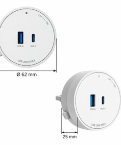 Alternative view of Presa USB-A + USB-C PD 20W Per Multipresa Da Binario, 5V 3A 9V 2.22A 12V 1.67A, GONEO Power Track (Bianco)
